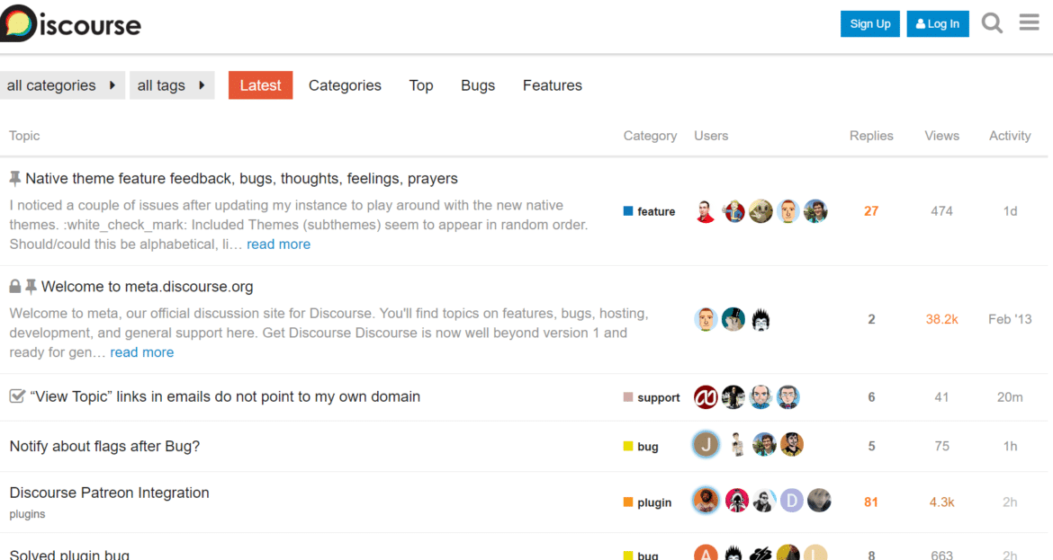 Interface de Discourse