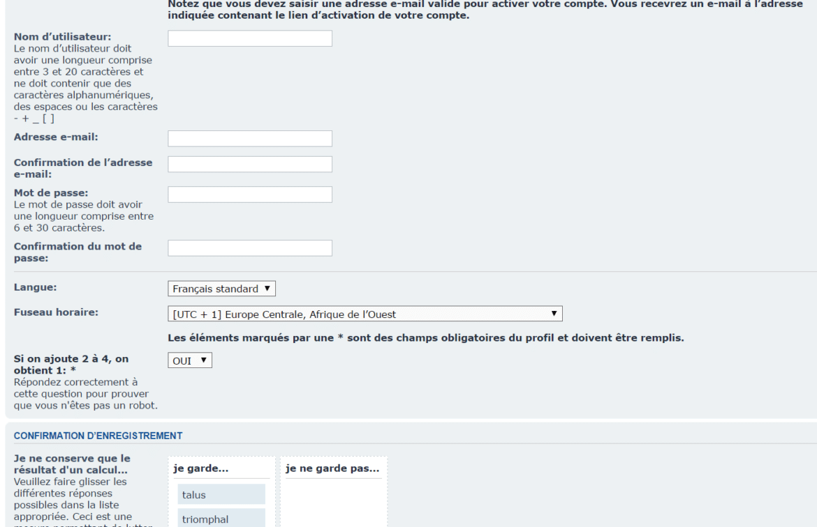 Formulaire d'enregistrement sur phpBB