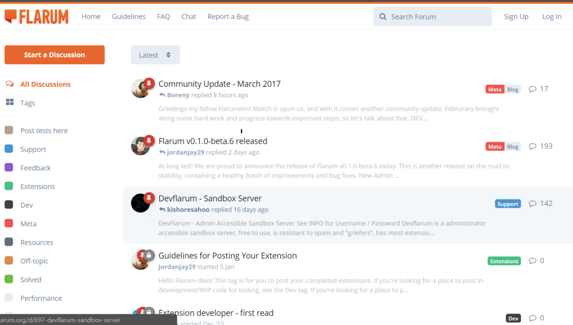 Interface de Flarum