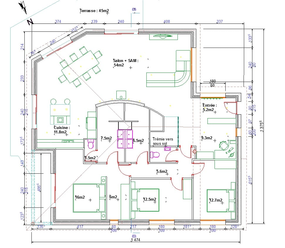 Plan d'une maison réalisé avec ArchiCad