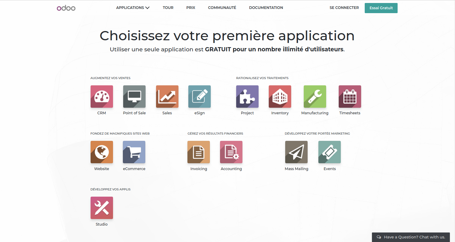 Capture d'écran Odoo