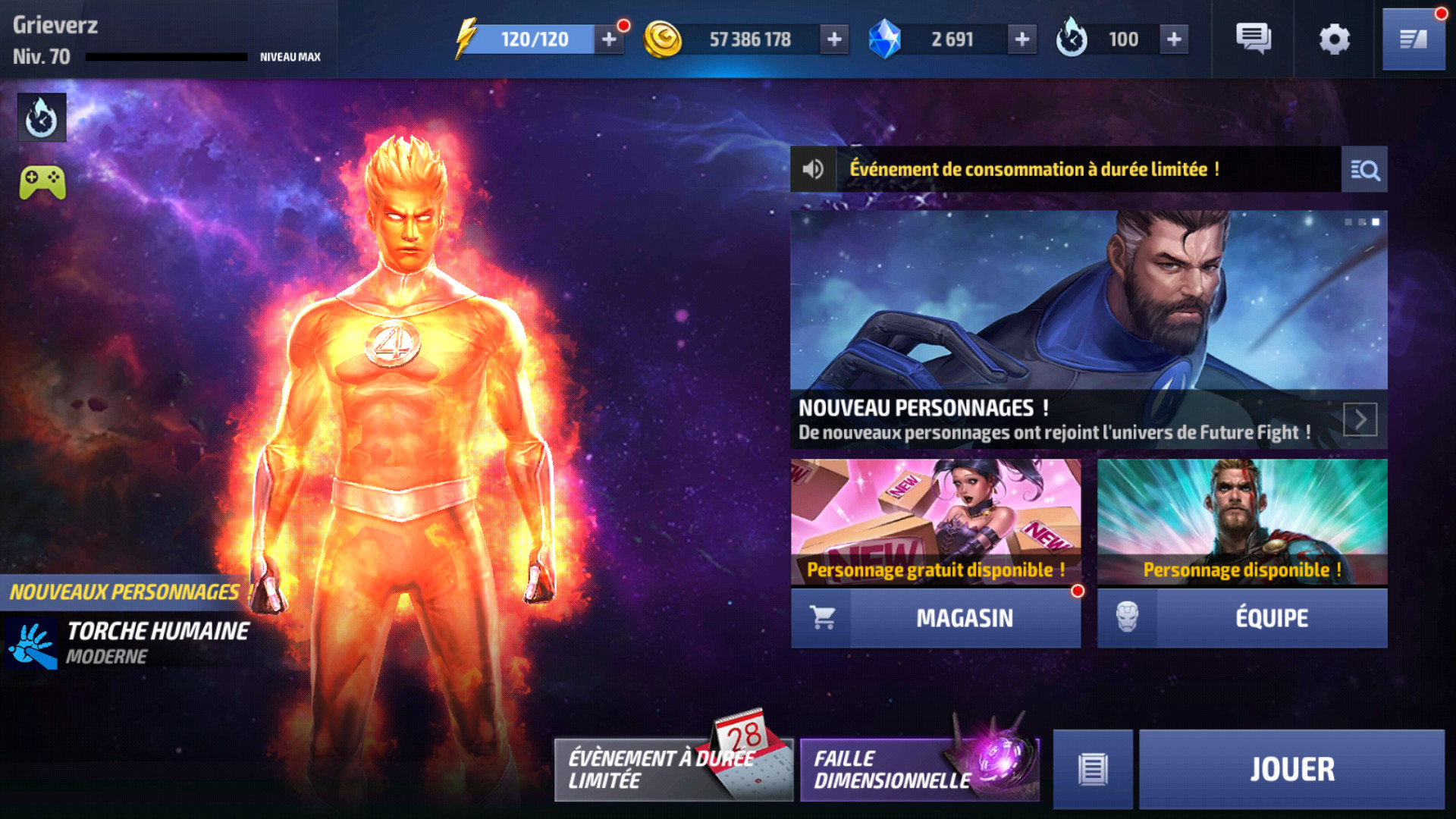 L'écran d'accueil de Marvel Future Fight : les 4 Fantastiques sont dans la plaaaace ! :D