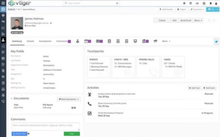 Interfaz CRM gratuita Vtiger