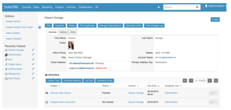 Interfaz CRM SuiteCRM gratuita