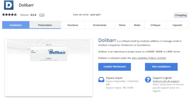 Installation de Dolibarr avec Softaculous
