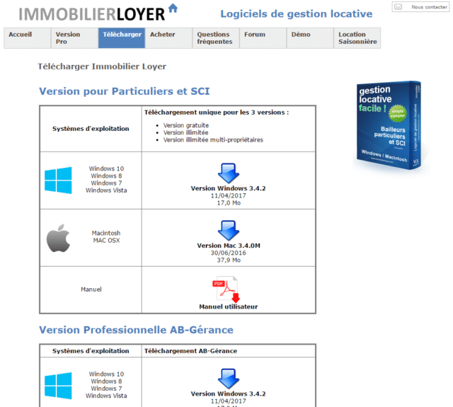 Interface du logiciel de gestion locative Immobilierloyer.com