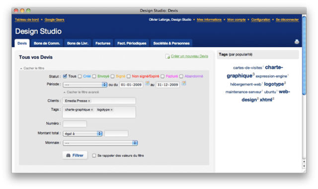 Interface du logiciel de facturation Iscriba