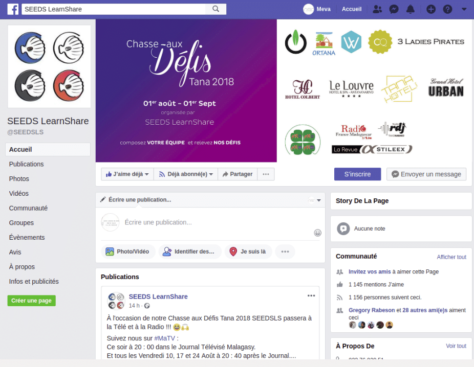 La page Facebook de Seeds LearnShare