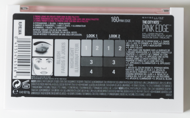 Le dos de la palette avec les indications <3