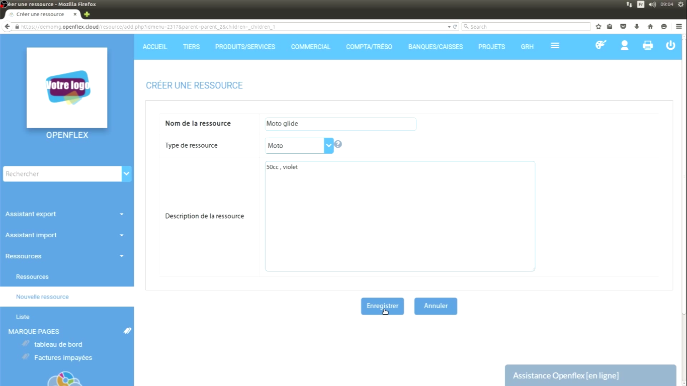 Cliquez sur enregistrer pour sauvegarder