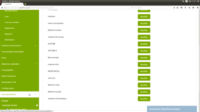 La deuxième option se fait à partir du menu "immobilisation"