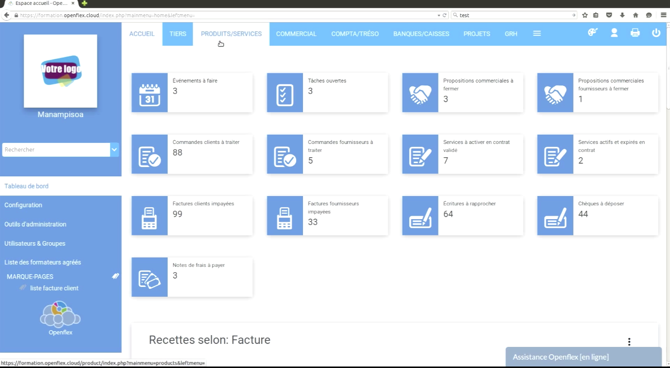 Allez dans le menu "Produits/Services"