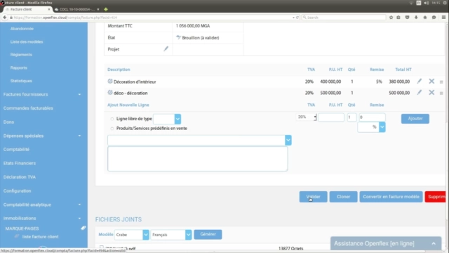Comment créer une facture client valider openflex