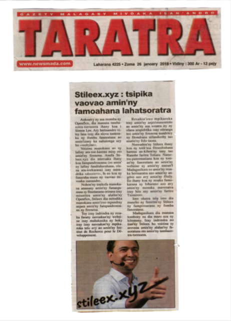 "Stileex.xyz : tsipika vaovao amin'ny famoahana lahatsoratra" - Titre du 26 janvier 2018