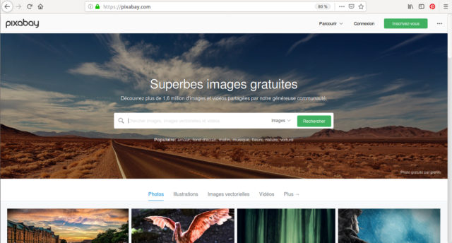 La page d'accueil de Pixabay
