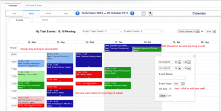 Calendar view of CRM Vtiger software