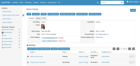 Free CRM SuiteCRM interface