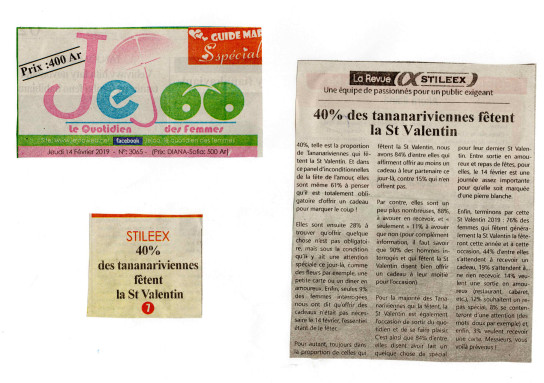 "40% des Tananariviennes fêtent la St Valentin" - Titre du 14 février 2019 sur Jejoo