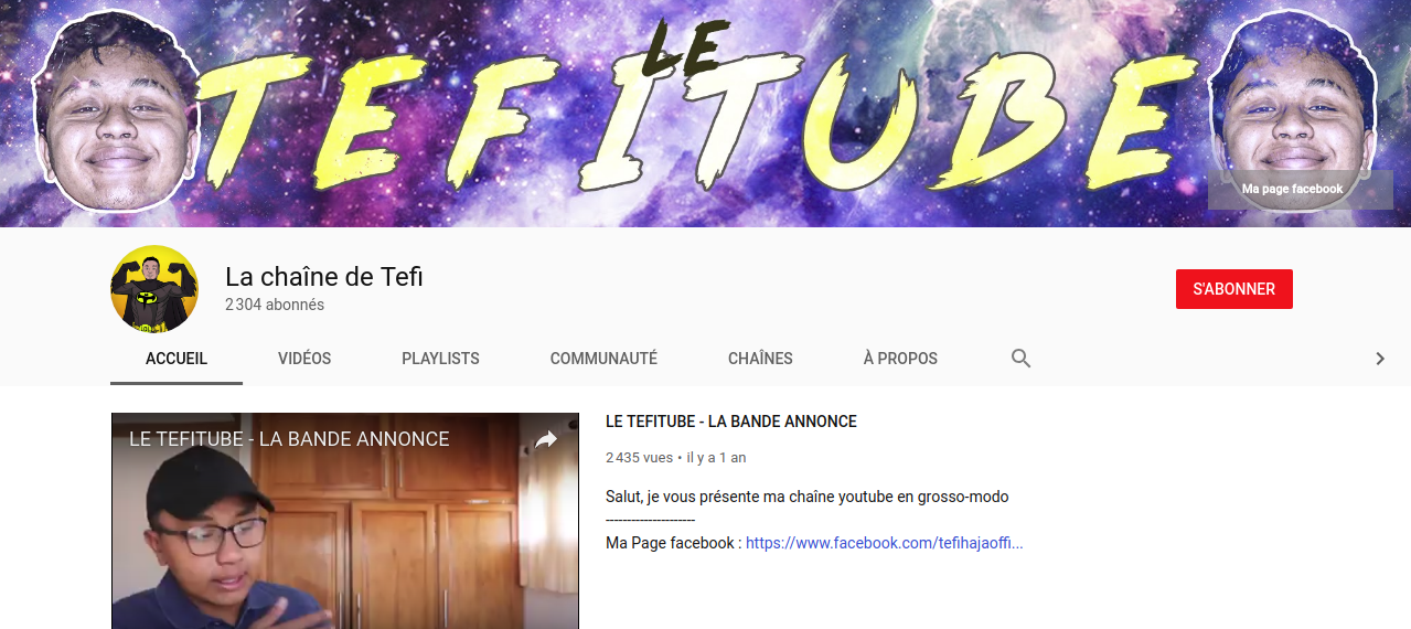 Le Tefitube xD la chaîne Youtube de Tefihaja