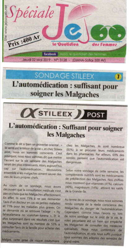 L'automédication : suffisant pour soigner les Malgaches - Titre de Jejoo du 02 mai 2019