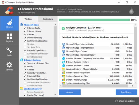 Ccleaner supprime les fichiers inutiles et optimise à la fois votre PC