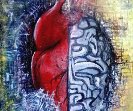 Cette œuvre illustre parfaitement l'originalité de Raherz, la dualité entre le coeur et le cerveau, deux organes différents, mais complémentaires