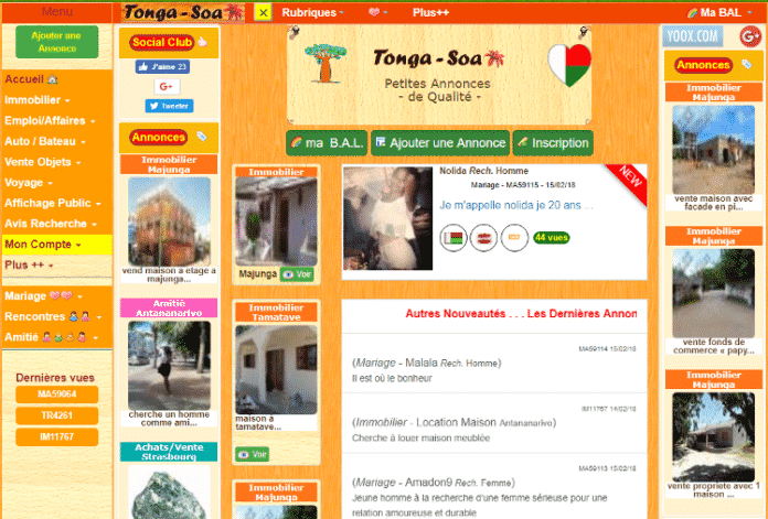 La nouvelle page d’accueil du site tonga-soa.com