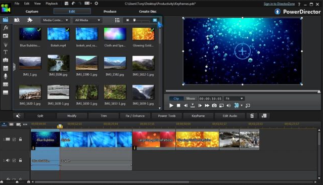 Rozhraní PowerDirector pro editaci videa