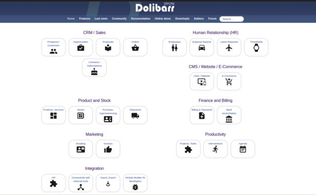 Snímek obrazovky Dolibarr