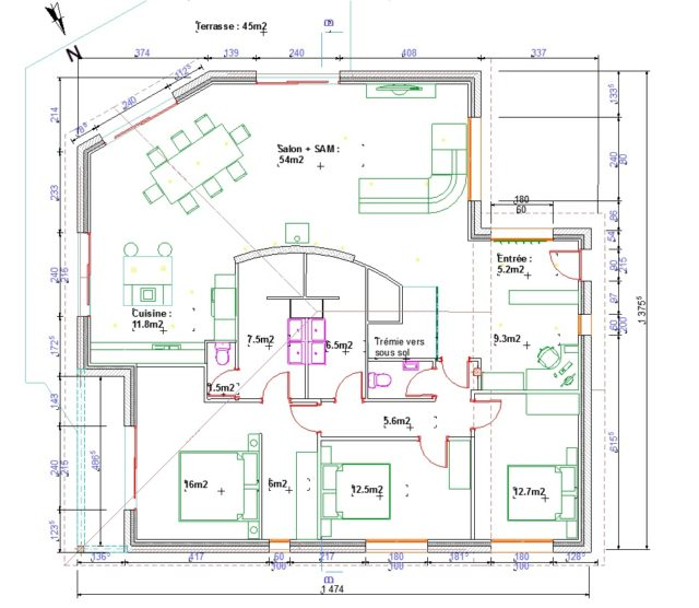 Plán domu vyrobeného s ArchiCadem