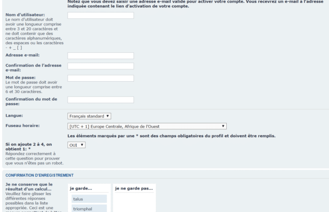 A modo de comparación, aquí está el formulario de registro en phpBB
