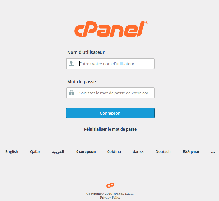 Otevřete uživatelský panel cPanel