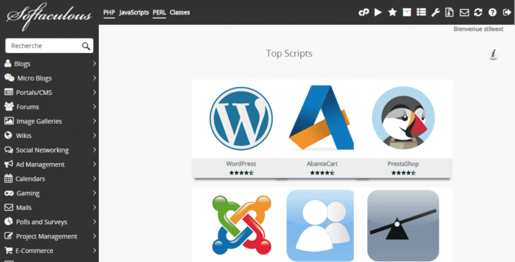 Interfaz softaculous para instalar WordPress gratis