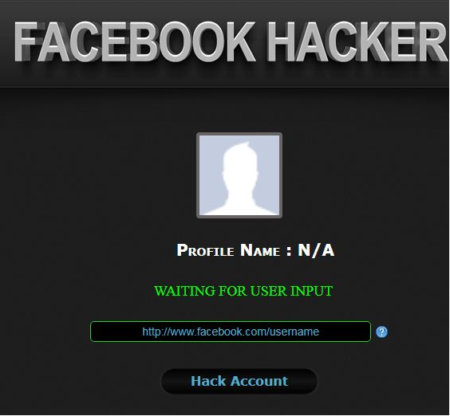 El software "Facebook hacking" pide inicialmente el enlace de la cuenta para ser hackeado.