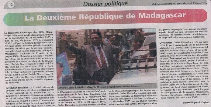 Dossier politique dans Midi Madagasikara